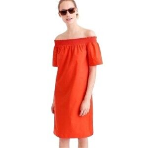 J. Crew Off The Shoulder Orange Cotton Babydoll Smocked Dress Size 0